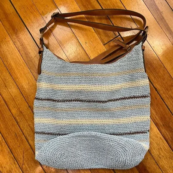 St John's Bay Tote Bag Women's Blue Yellow Straw Woven $65 NWT - Picture 4 of 7